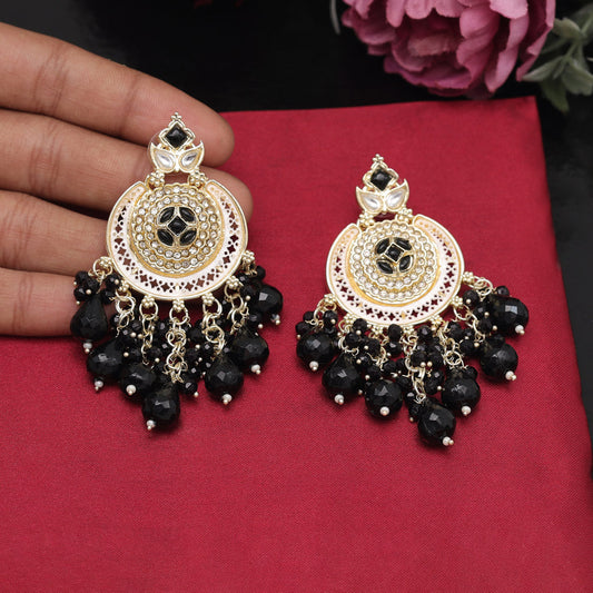 Black Color Kundan Earrings (KDE900BLK)