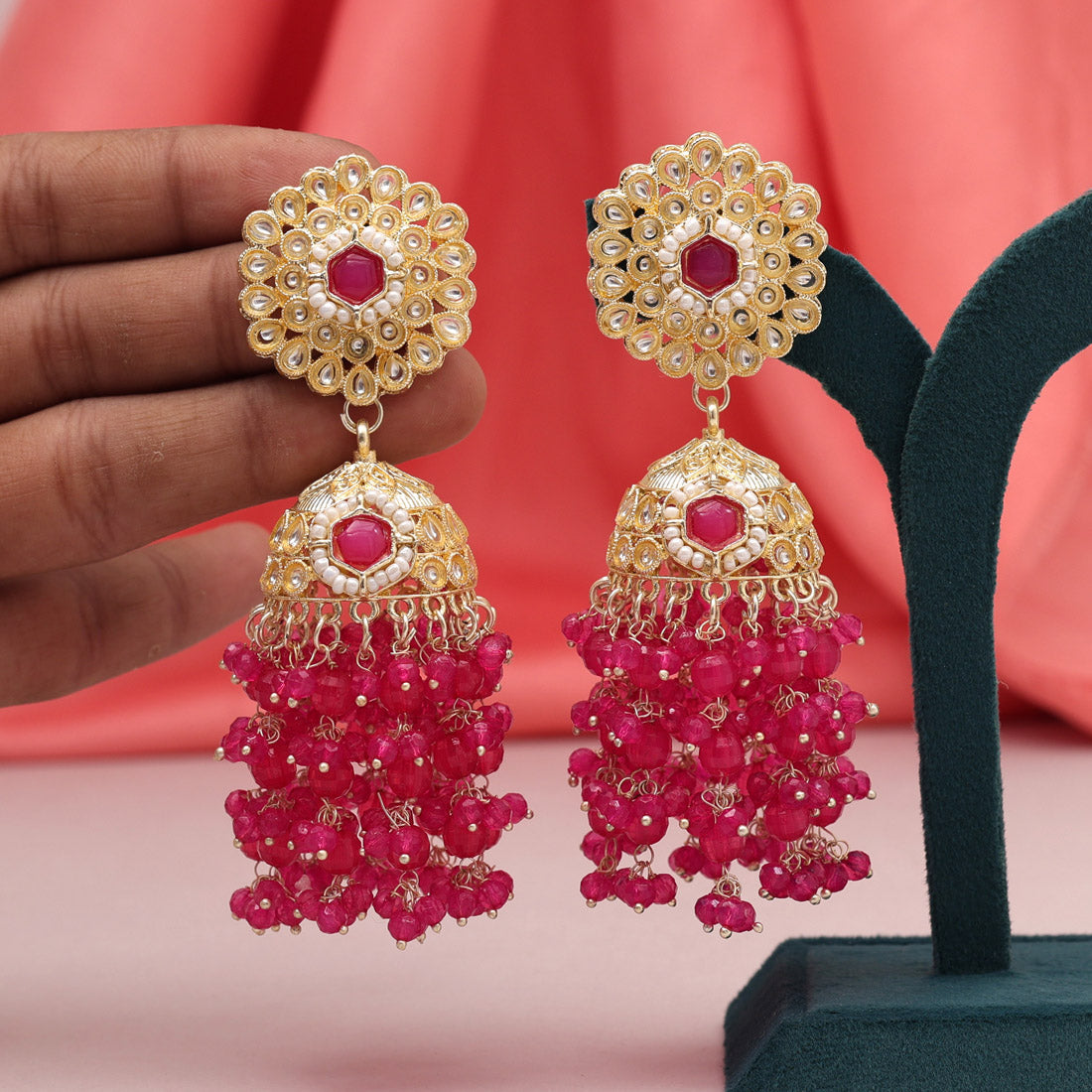 Rani Color Kundan Earrings (KDE929RNI)