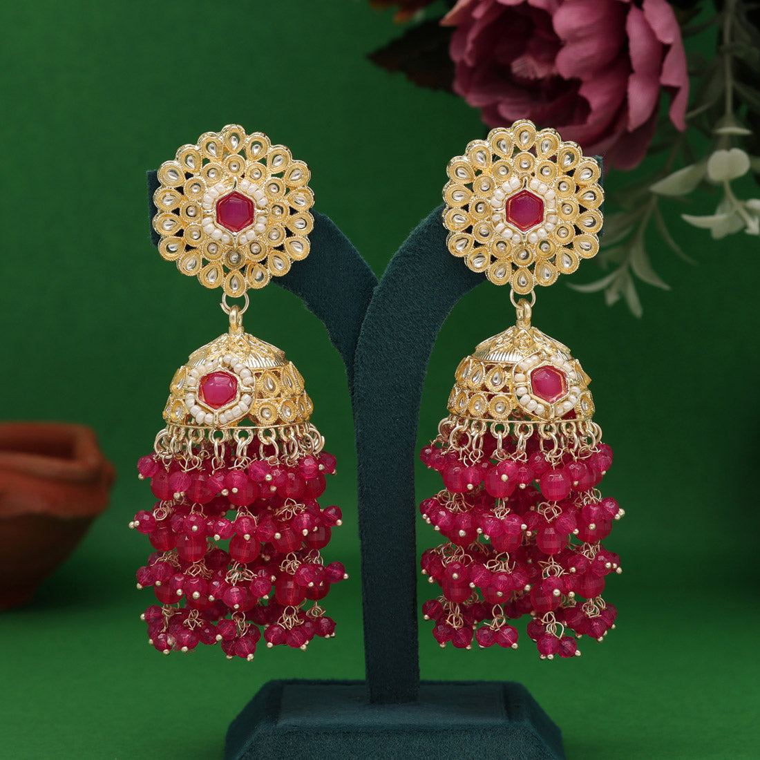 Rani Color Kundan Earrings (KDE929RNI)