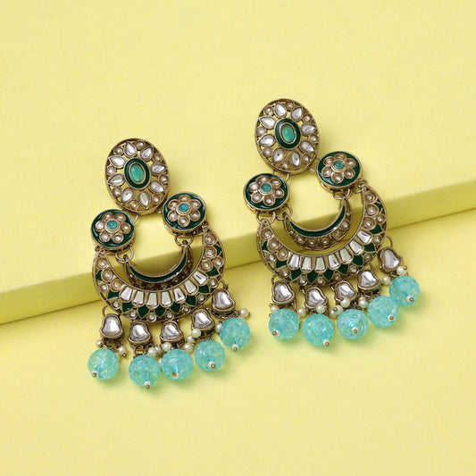 Sky Blue Color Kundan Earrings (KDE938SBLU)