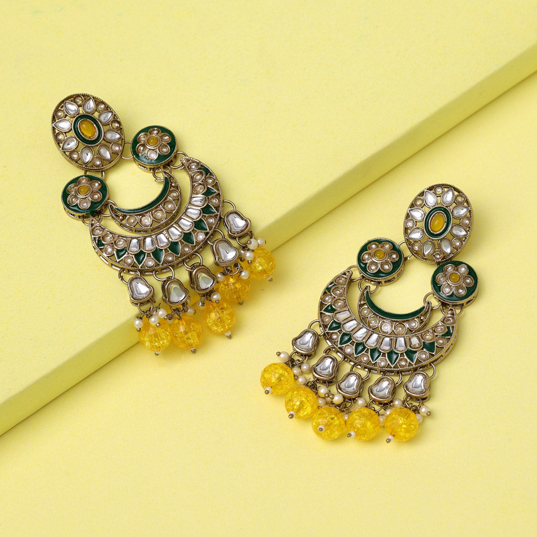 Yellow Color Kundan Earrings (KDE938YLW)