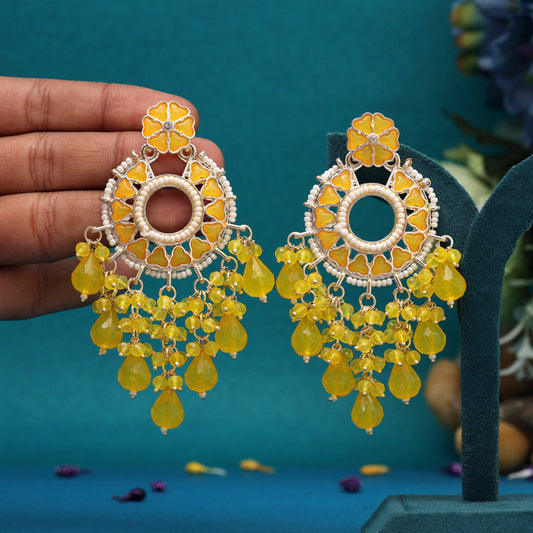 Yellow Color Kundan Earrings (KDE943YLW)