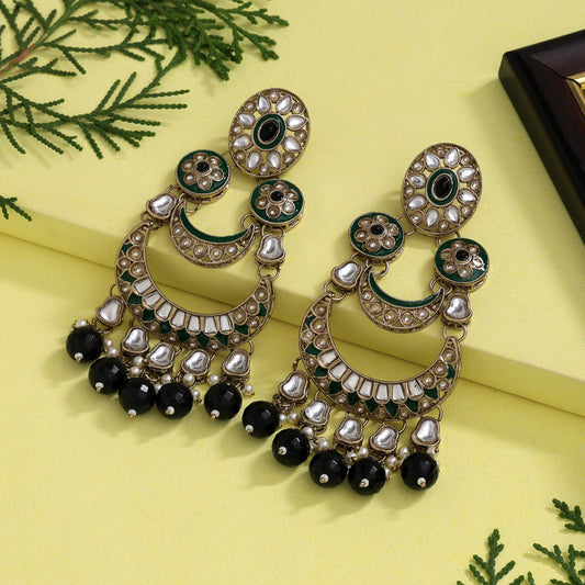 Black Color Kundan Earrings (KDE944BLK)