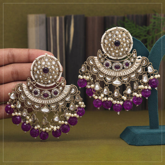 Purple Color Kundan Earrings (KDE946PRP)