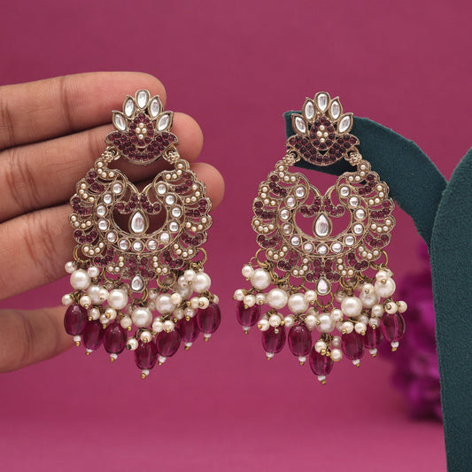 Magenta Color Kundan Earrings (KDE951MNT)