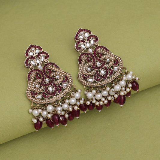 Magenta Color Kundan Earrings (KDE952MNT)