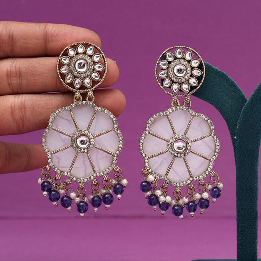Blue Color Mother Of Pearl Kundan Earrings (KDE973BLU)