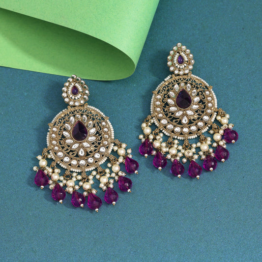 Purple Color Kundan Earrings (KDE974PRP)
