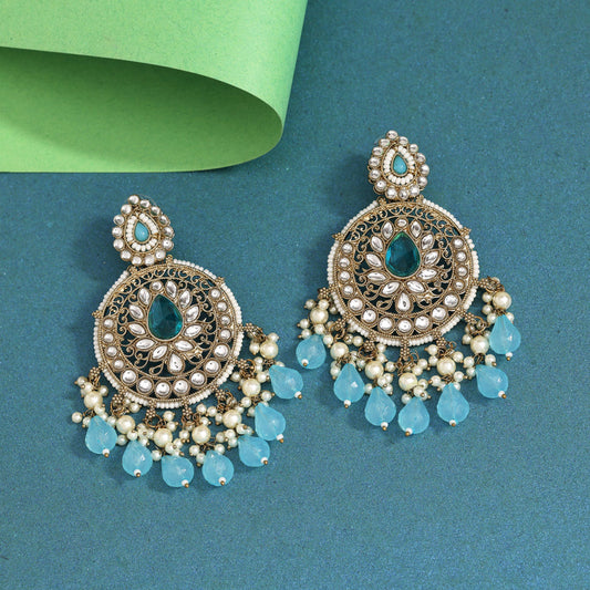 Sky Blue Color Kundan Earrings (KDE974SBLU)