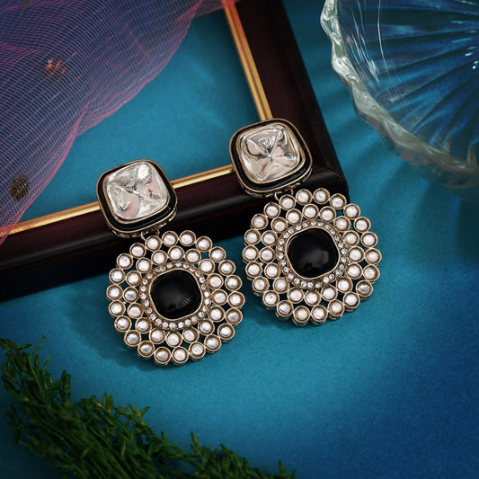 Black Color Moissanite Kundan Earrings (KDE975BLK)