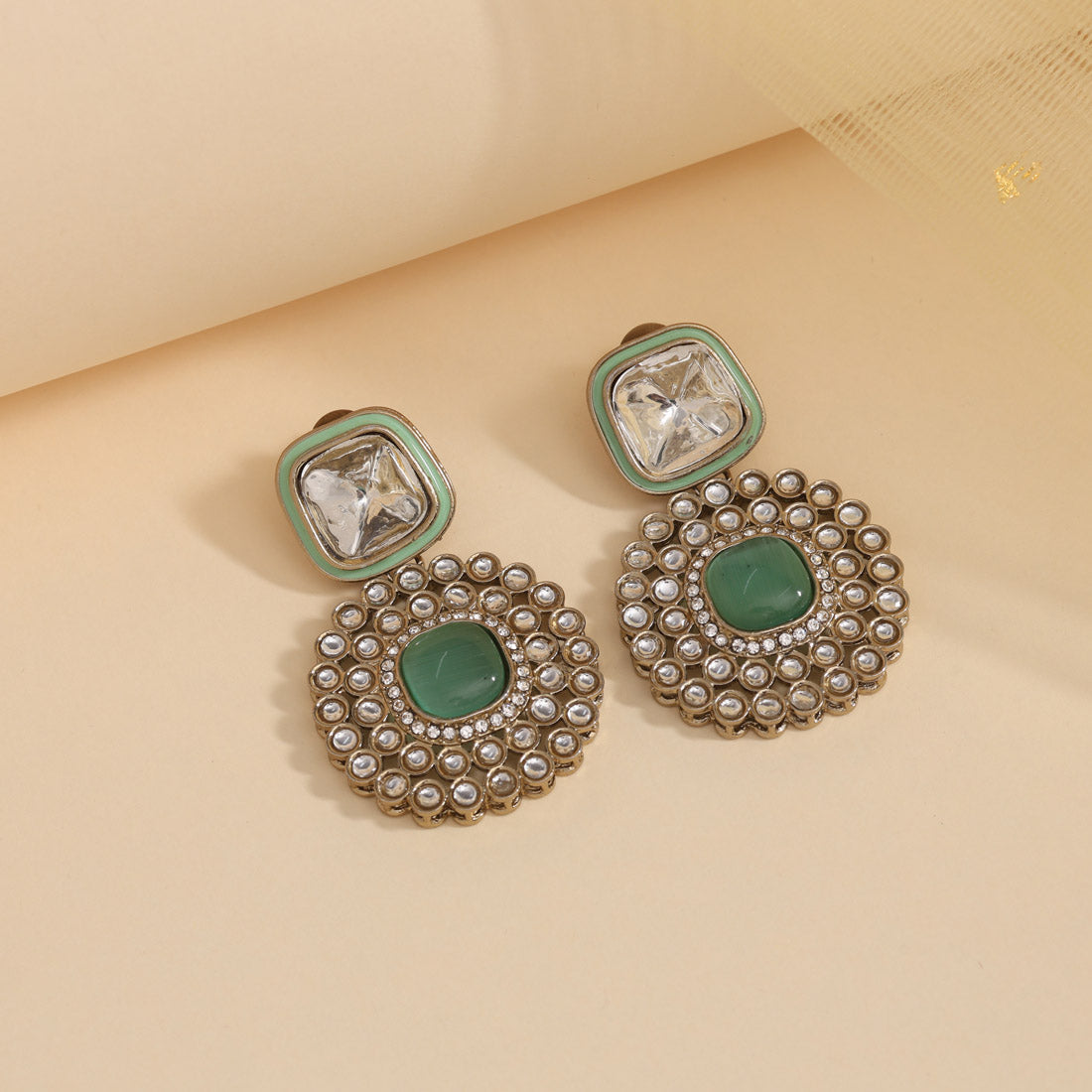 Pista Green Color Moissanite Kundan Earrings (KDE975PGRN)