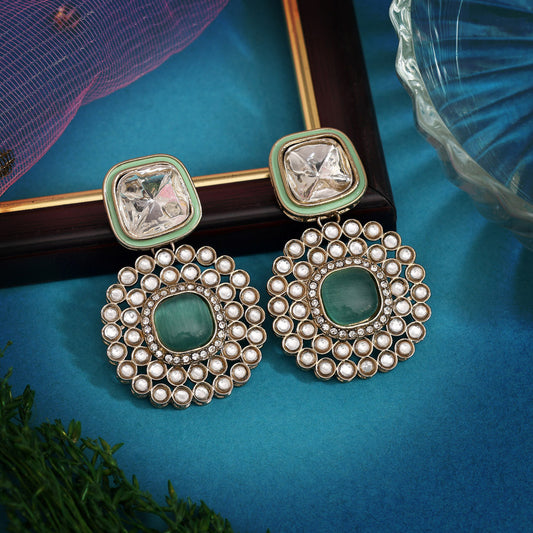 Pista Green Color Moissanite Kundan Earrings (KDE975PGRN)
