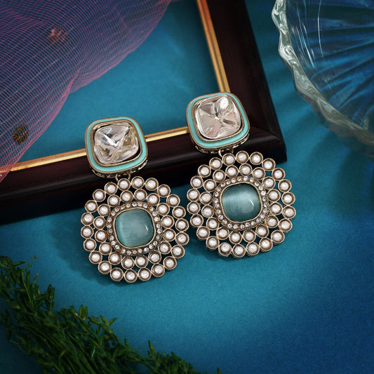 Sky Blue Color Moissanite Kundan Earrings (KDE975SBLU)