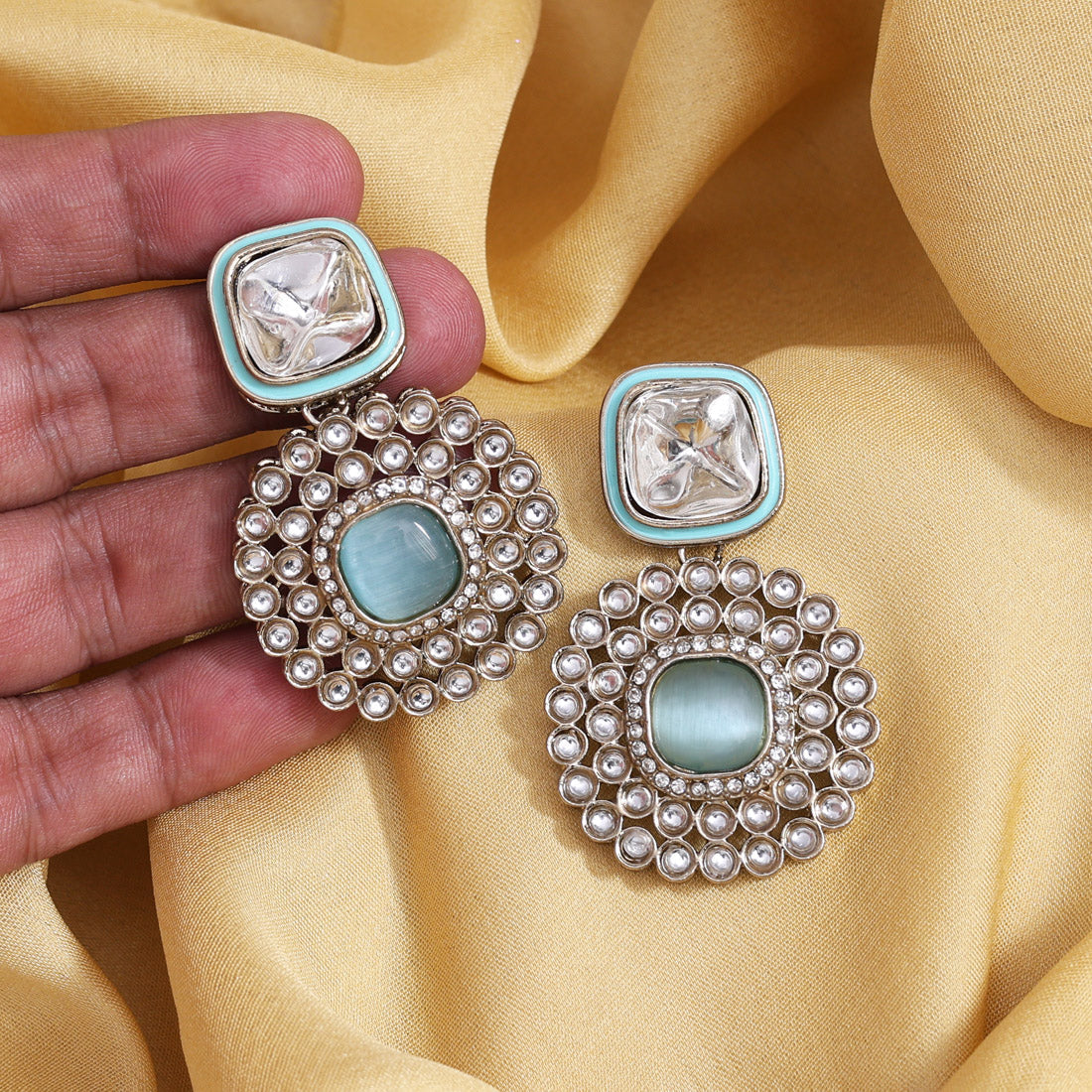 Sky Blue Color Moissanite Kundan Earrings (KDE975SBLU)