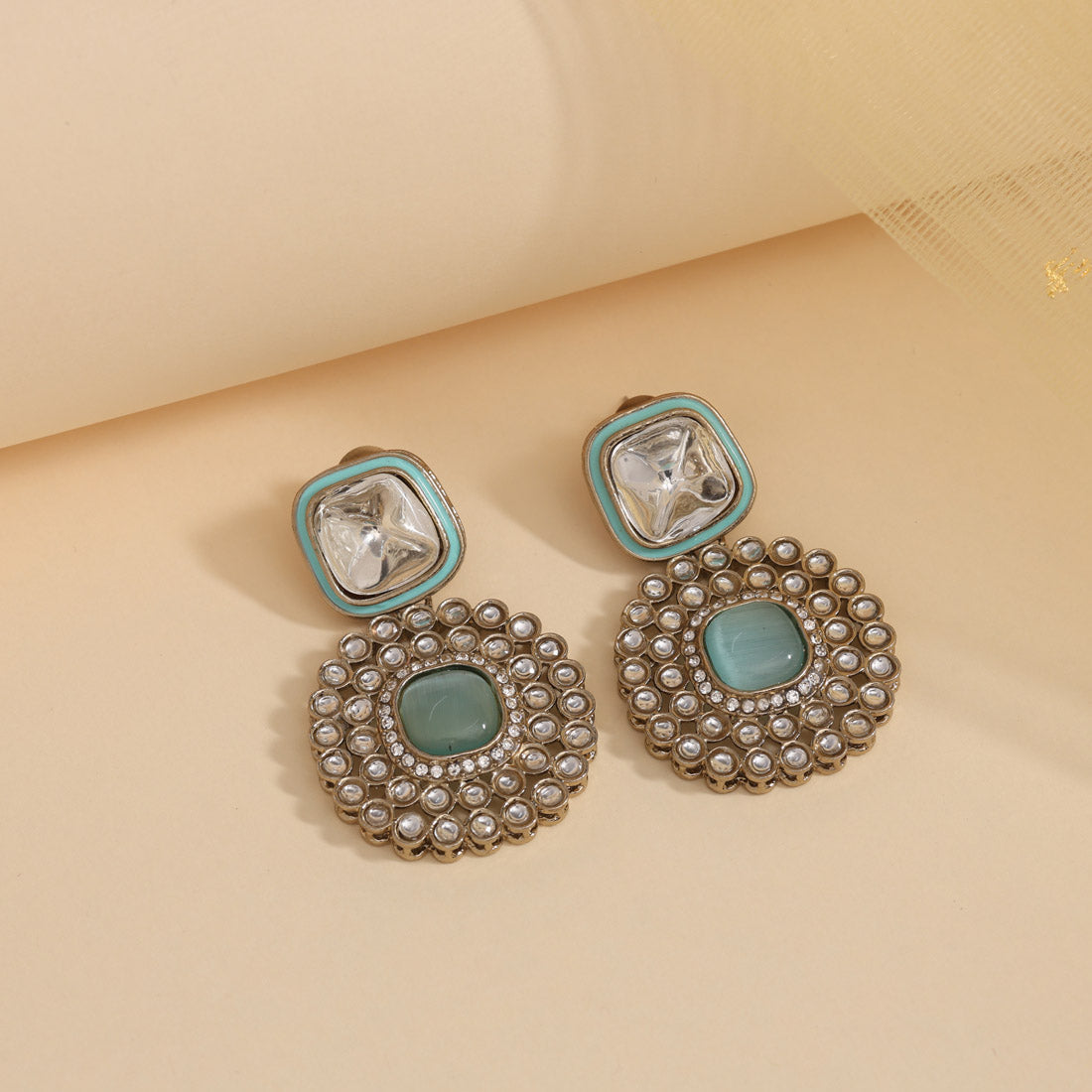 Sky Blue Color Moissanite Kundan Earrings (KDE975SBLU)