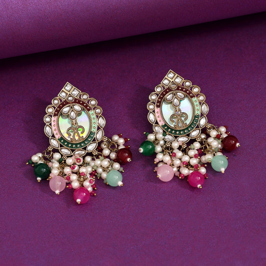Multi Color Kundan Earrings (KDE976MLT)
