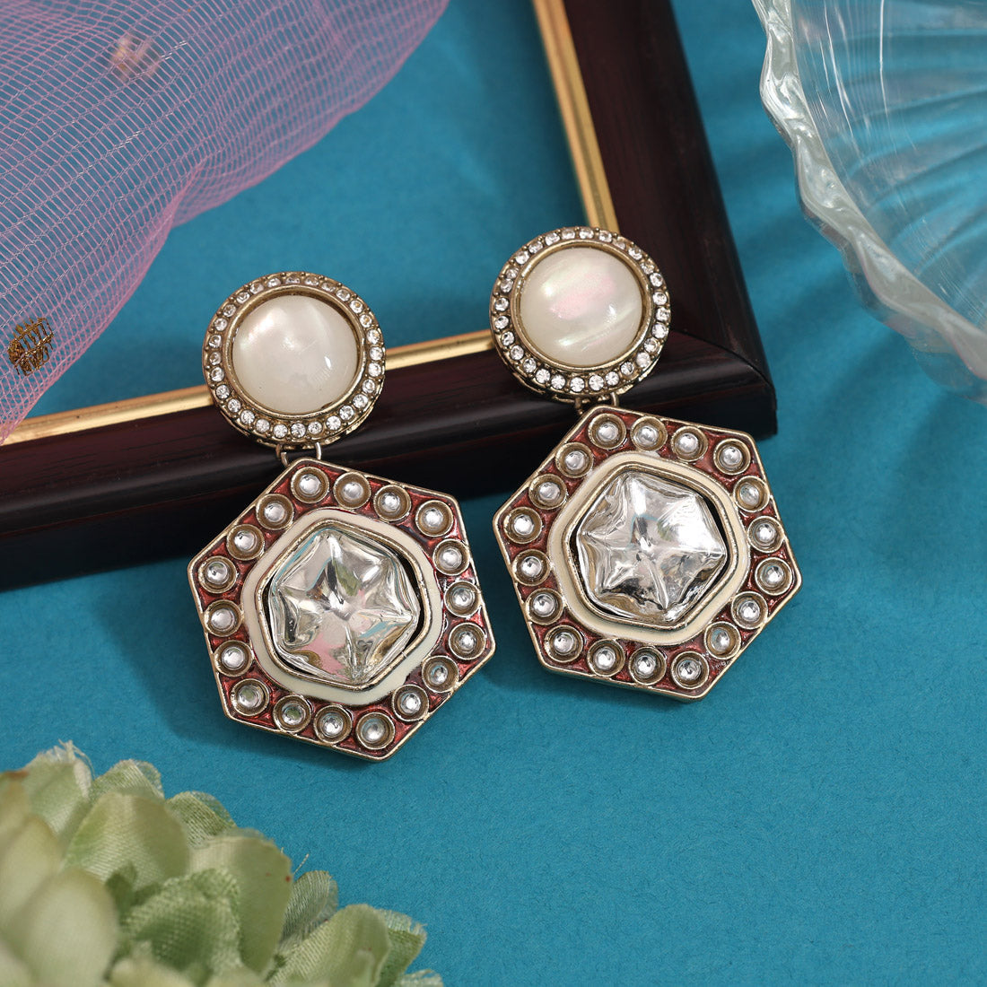 Brown Color Moissanite Kundan Earrings (KDE977BRW)