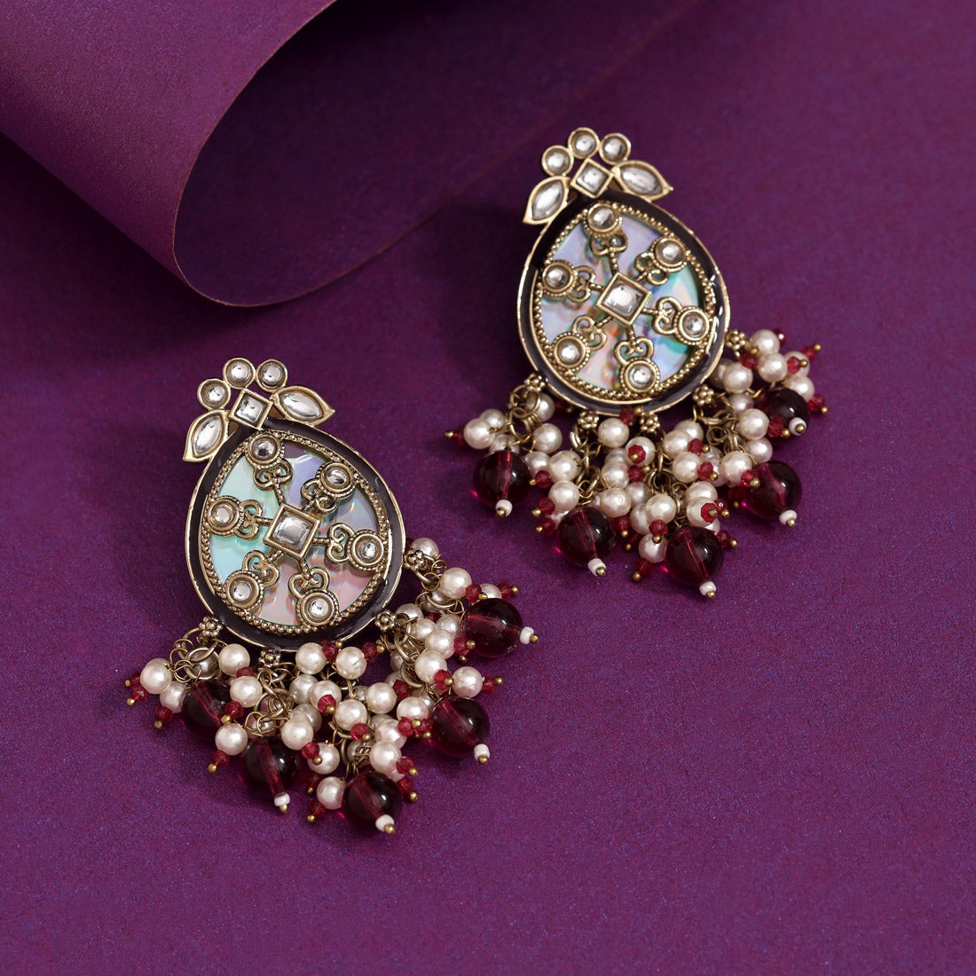 Purple Color Kundan Earrings (KDE978PRP)
