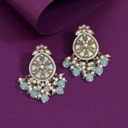 Sky Blue Color Kundan Earrings (KDE978SBLU)