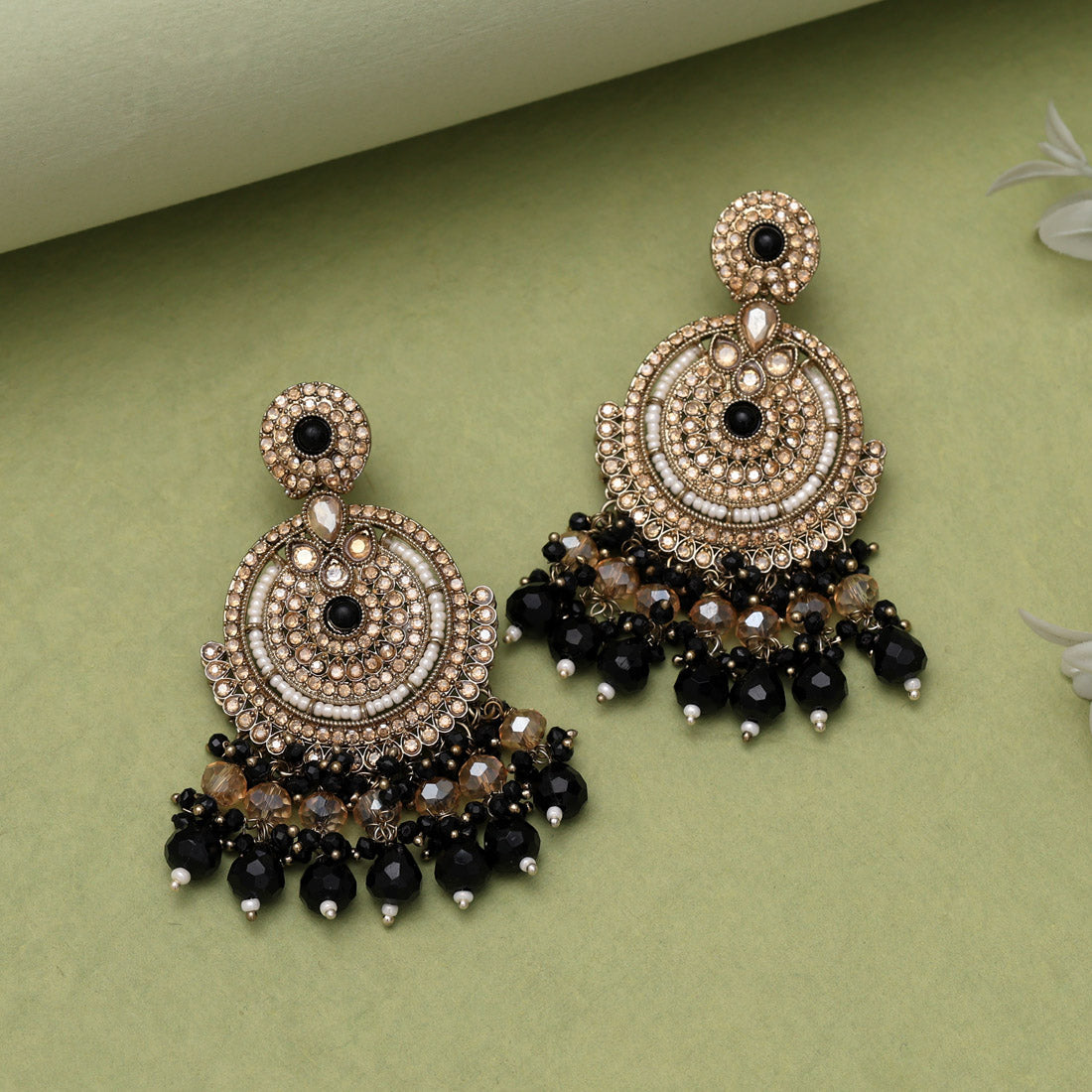 Black Color Kundan Pakistani Earrings (KDE979BLK)