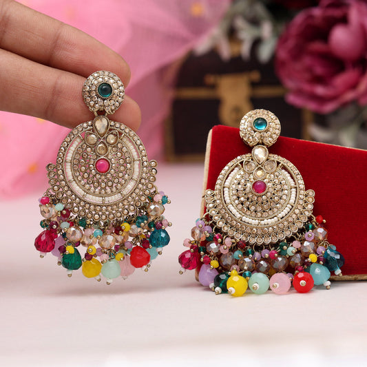Multi Color Kundan Pakistani Earrings (KDE979MLT)