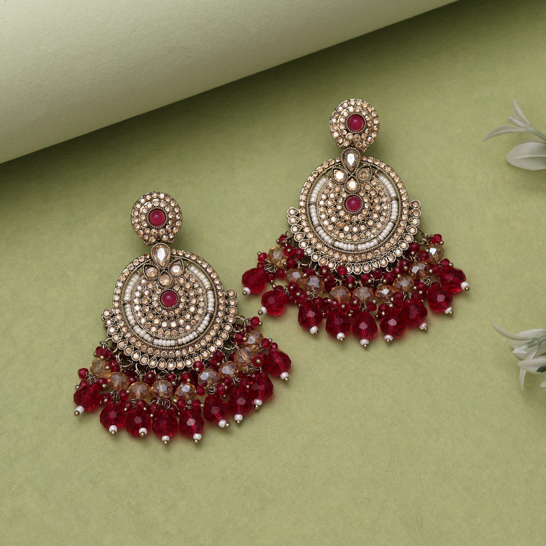 Rani Color Kundan Pakistani Earrings (KDE979RNI)