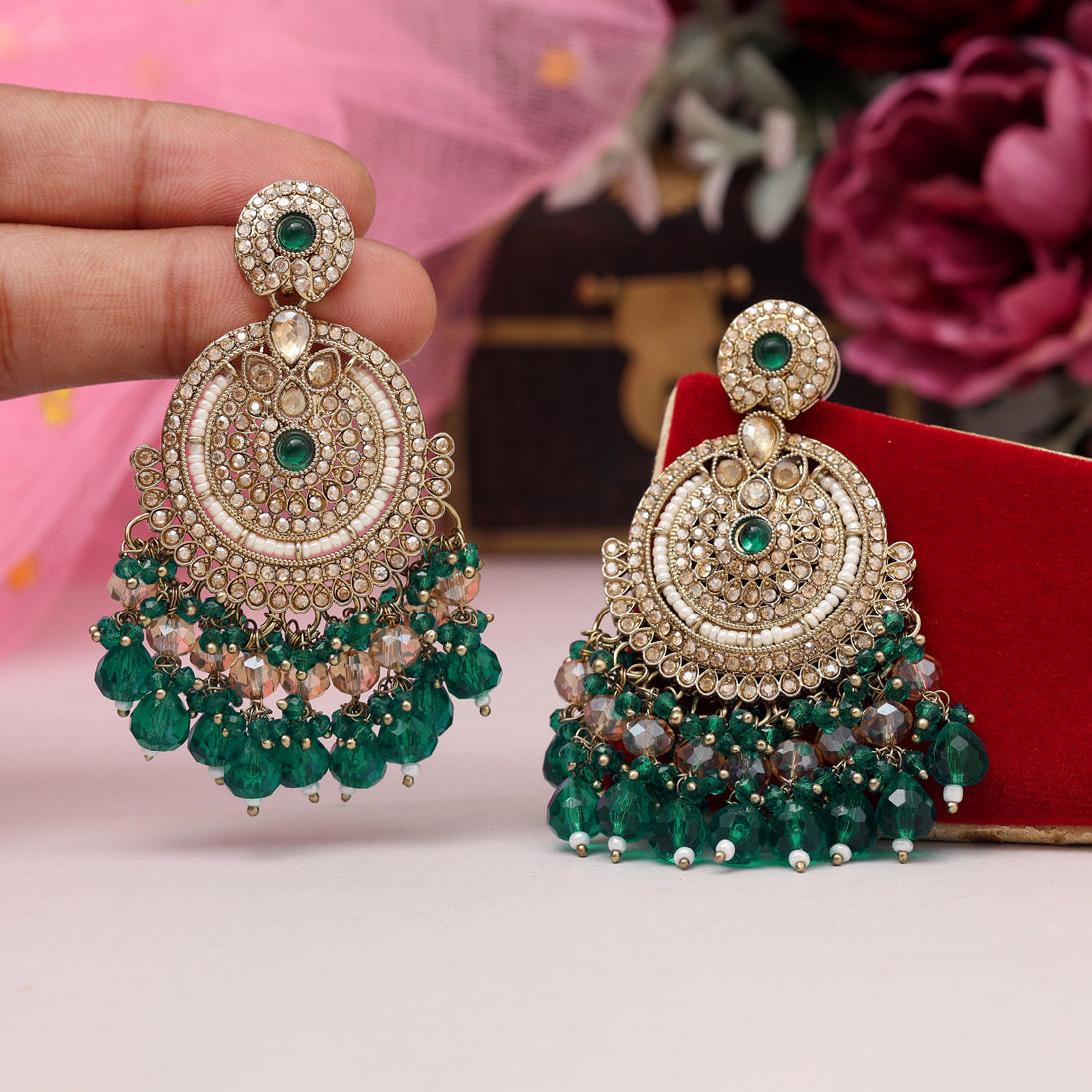 Turquoise Blue Color Kundan Pakistani Earrings (KDE979TBLU)