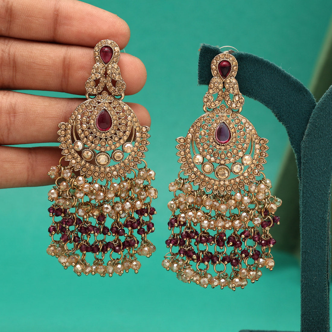 Purple Color Kundan Pakistani Earrings (KDE980PRP)