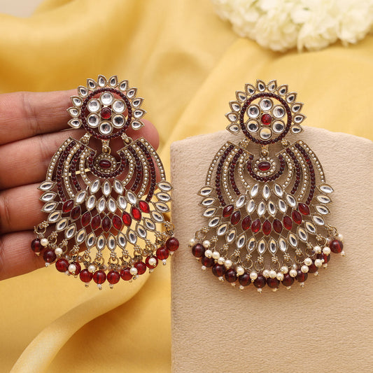 Maroon Color Kundan Pakistani Earrings (KDE981MRN)