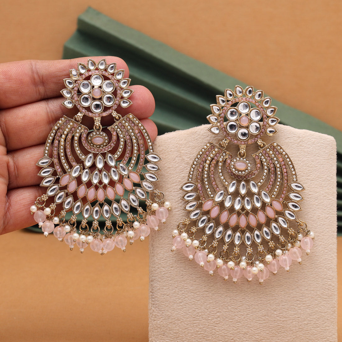 Pink Color Kundan Pakistani Earrings (KDE981PNK)