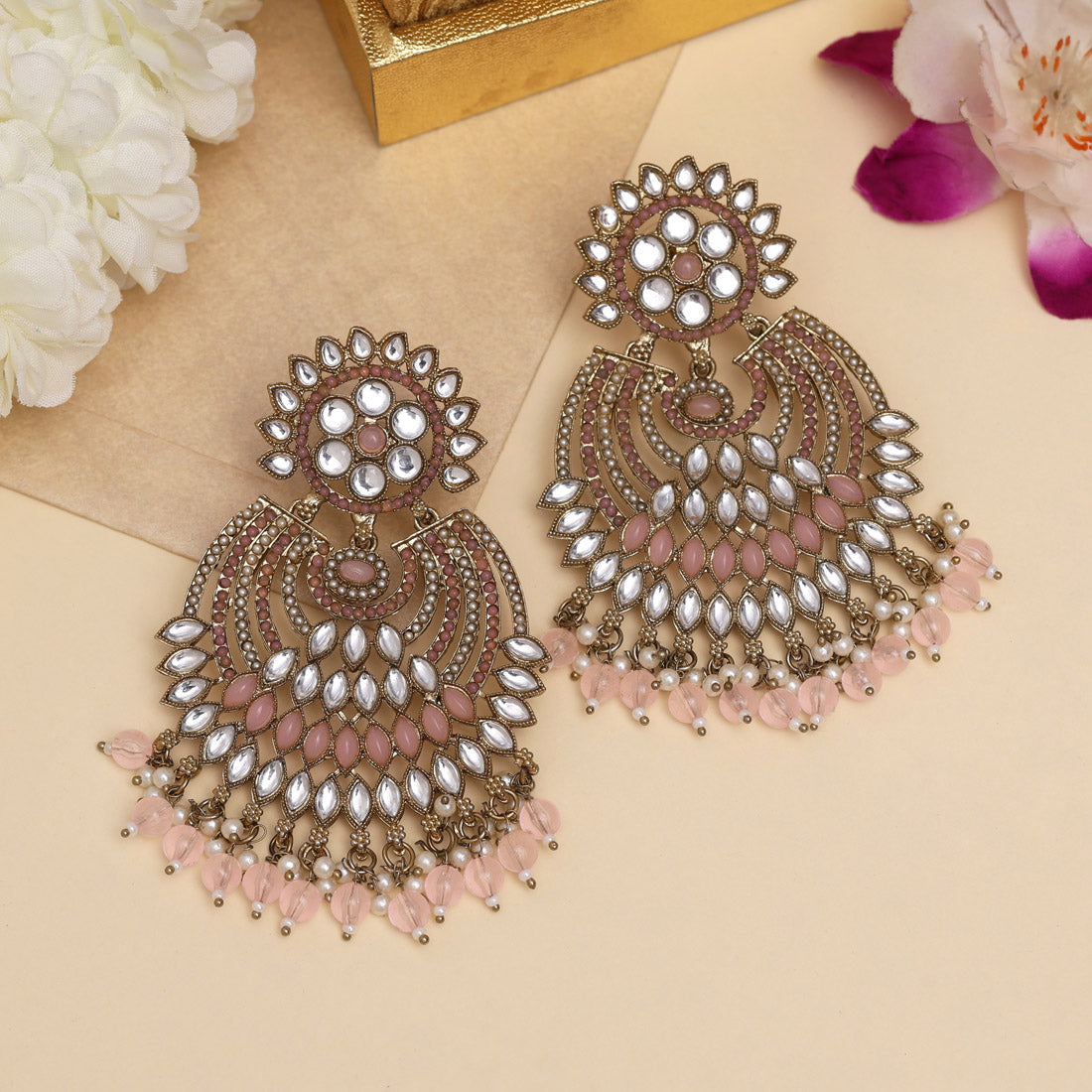 Pink Color Kundan Pakistani Earrings (KDE981PNK)