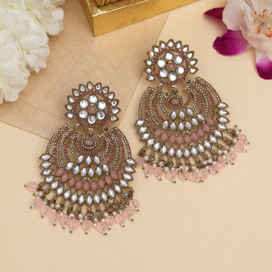 Pink Color Kundan Pakistani Earrings (KDE981PNK)