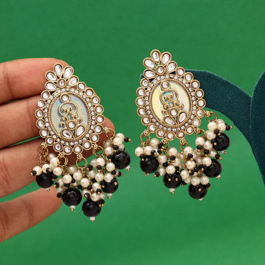 Black Color Kundan Earrings (KDE986BLK)