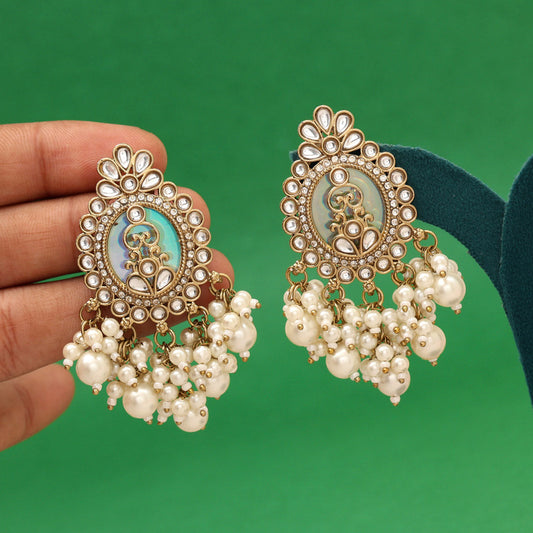 White Color Kundan Earrings (KDE986WHT)