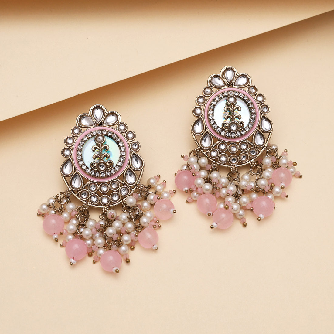 Pink Color Kundan Earrings (KDE987PNK)