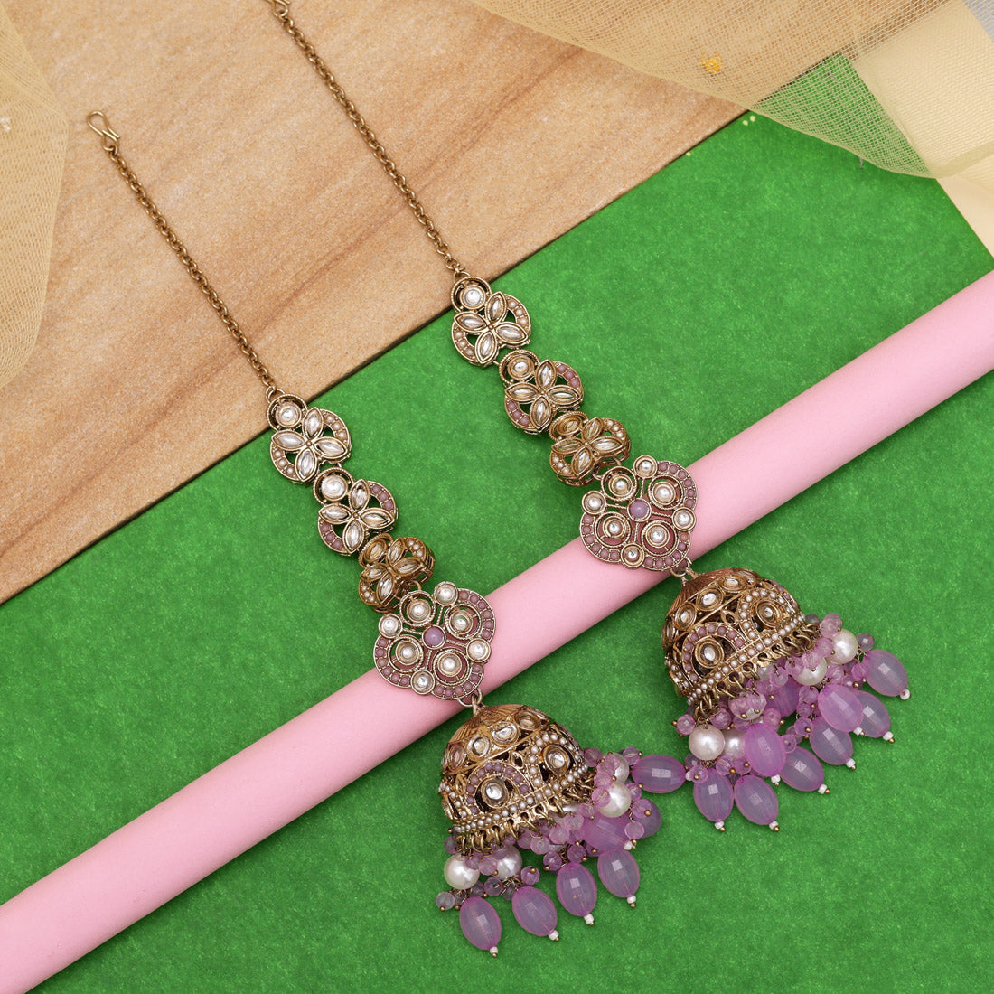 Light Purple Color Big Size jhumka Kundan Earrings (KDE988LPRP)