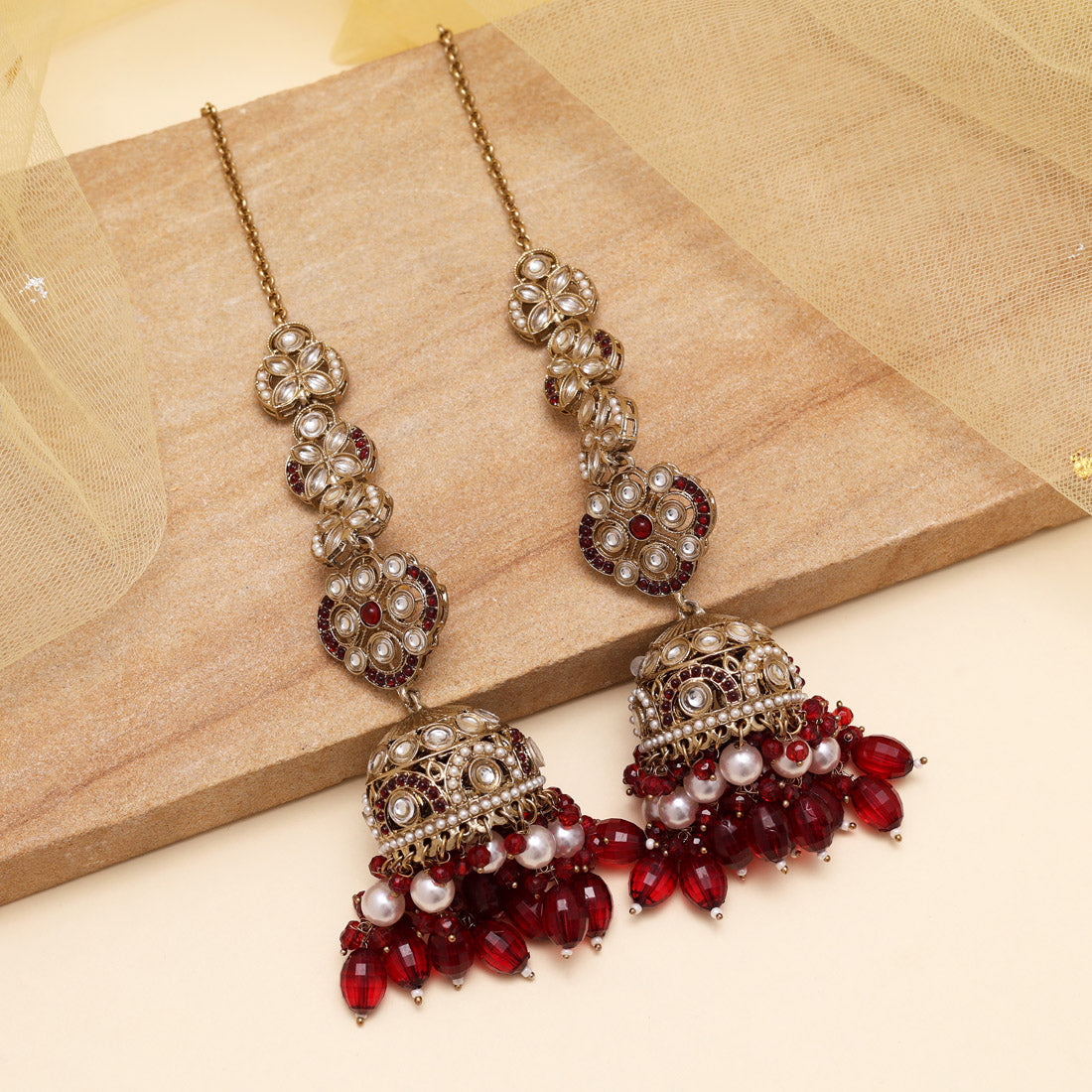 Maroon Color Big Size jhumka Kundan Earrings (KDE988MRN)