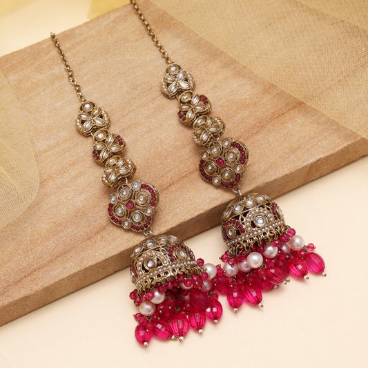 Rani Color Big Size jhumka Kundan Earrings (KDE988RNI)