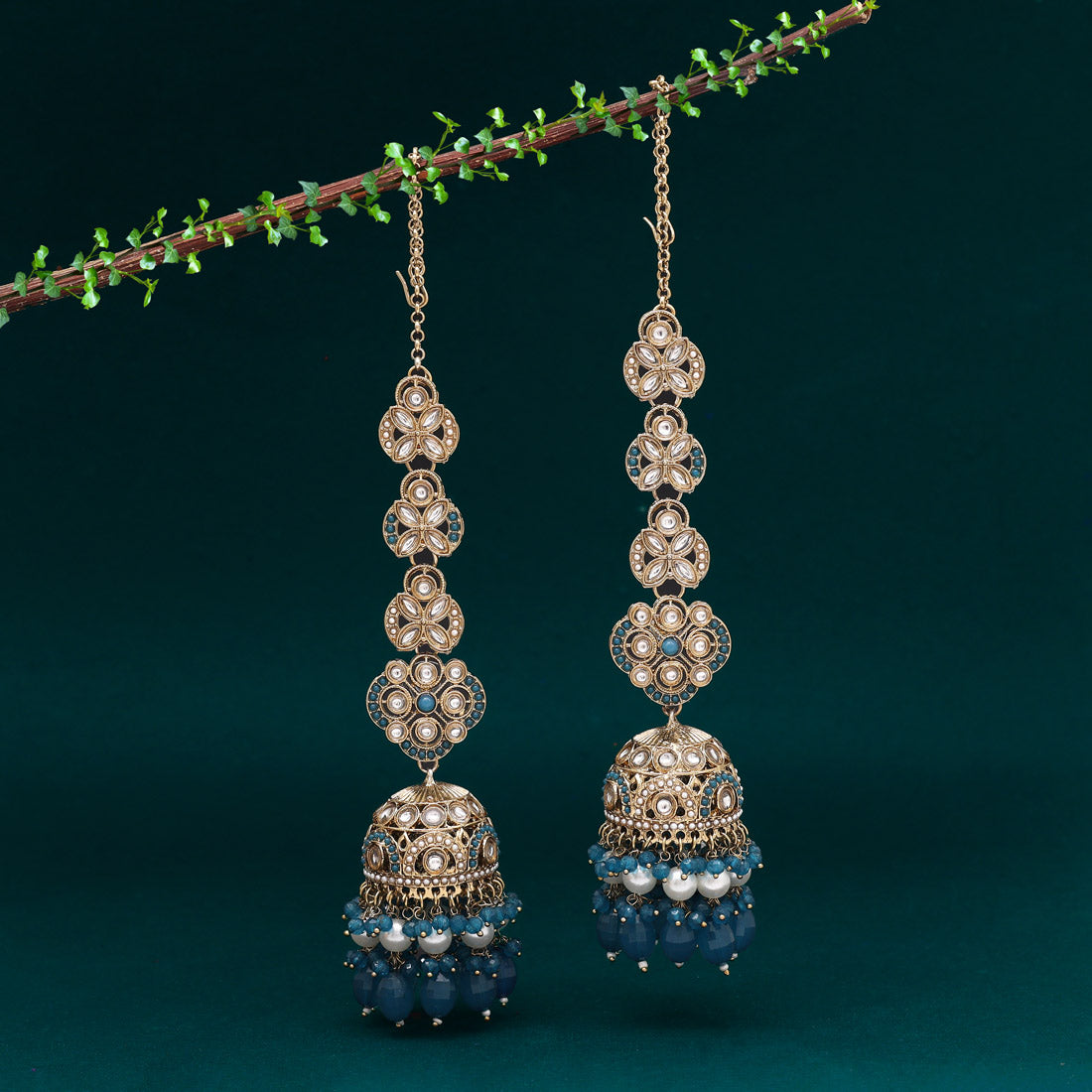 Turquoise Blue Color Big Size jhumka Kundan Earrings (KDE988TBLU)