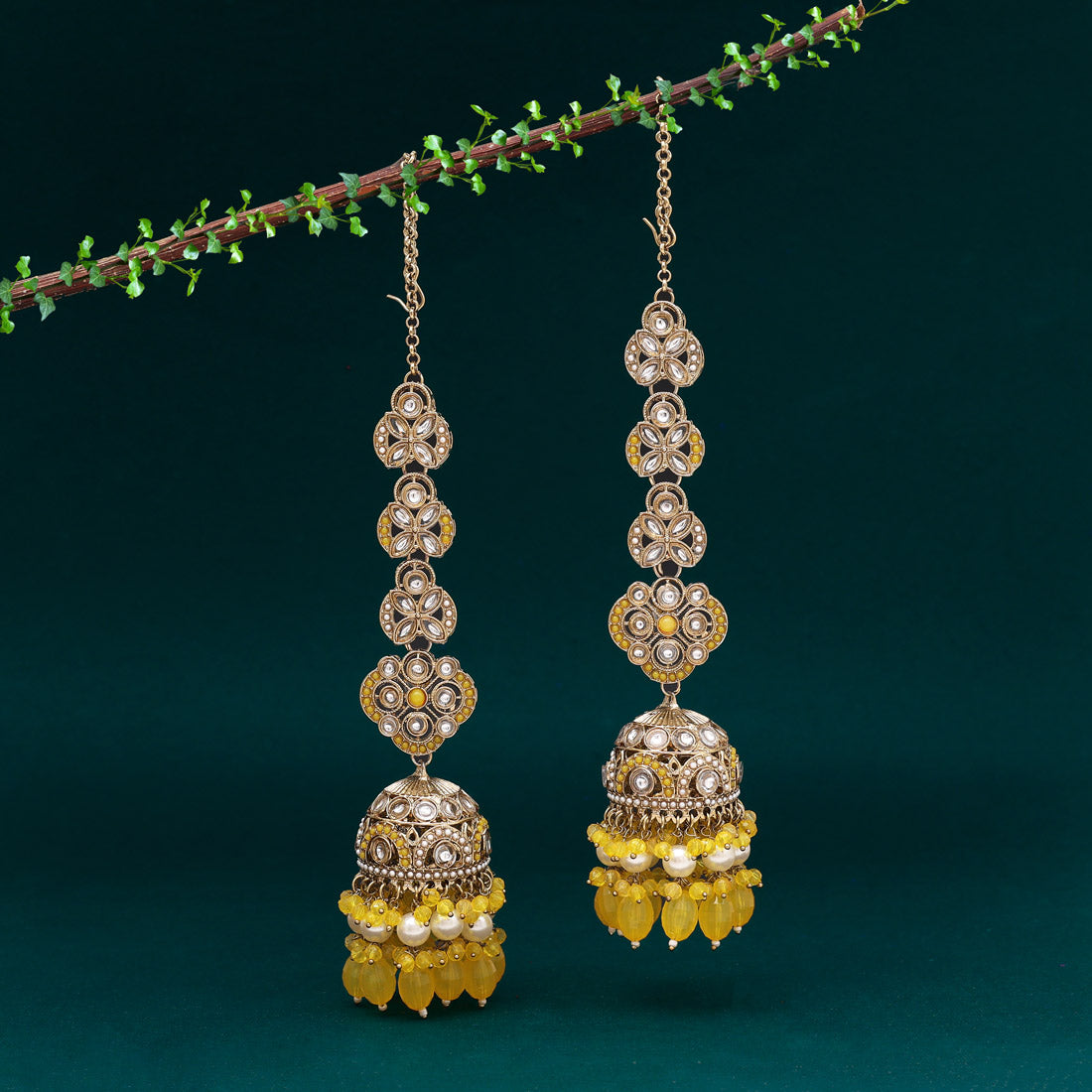 Yellow Color Big Size jhumka Kundan Earrings (KDE988YLW)