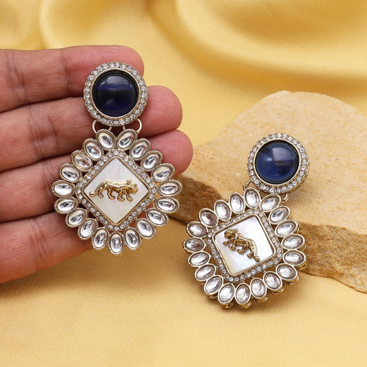 Blue Color Kundan Earrings (KDE992BLU)