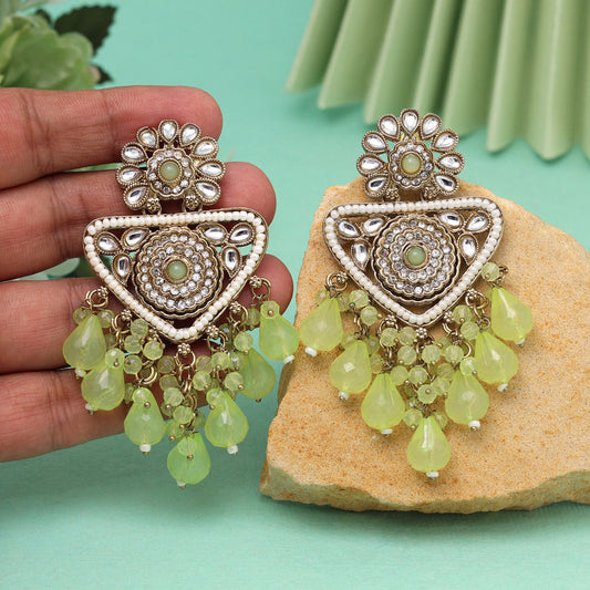 Pista Green Color Kundan Earrings (KDE993PGRN)