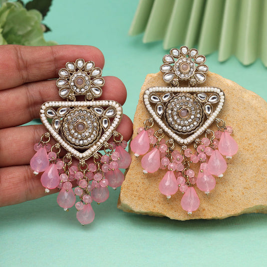 Pink Color Kundan Earrings (KDE993PNK)