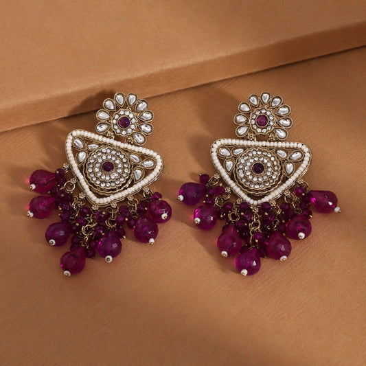 Purple Color Kundan Earrings (KDE993PRP)
