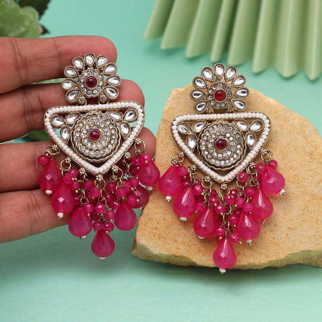 Rani Color Kundan Earrings (KDE993RNI)