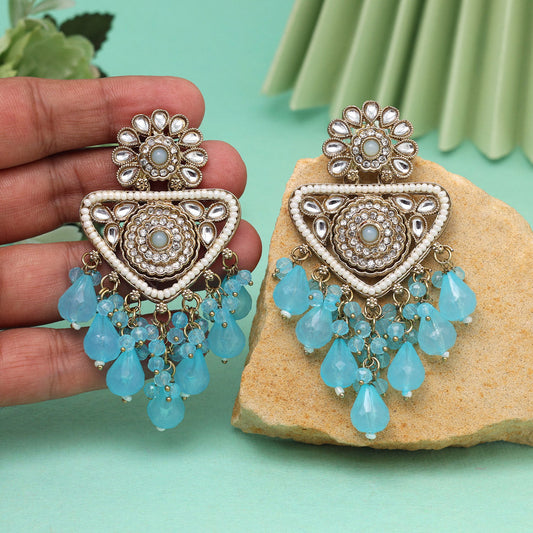 Sky Blue Color Kundan Earrings (KDE993SBLU)