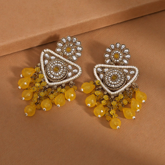 Yellow Color Kundan Earrings (KDE993YLW)