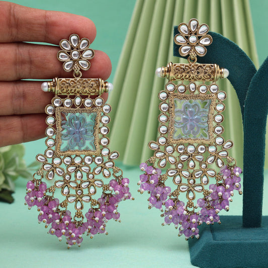 Light Purple Color Kundan Earrings (KDE995LPRP)