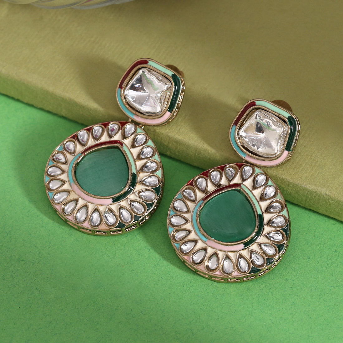 Rani Color Kundan Earrings (KDE999RNI)