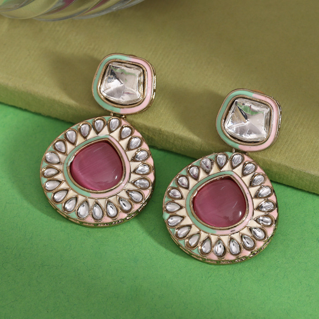 Rani Color Kundan Earrings (KDE999RNI)